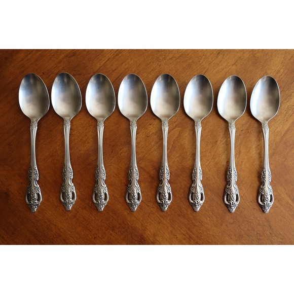 Lot 8x Oneida RENOIR Pembrooke Stainless SSS Pierced Soup Table Spoon 6.75" - Picture 2 of 10